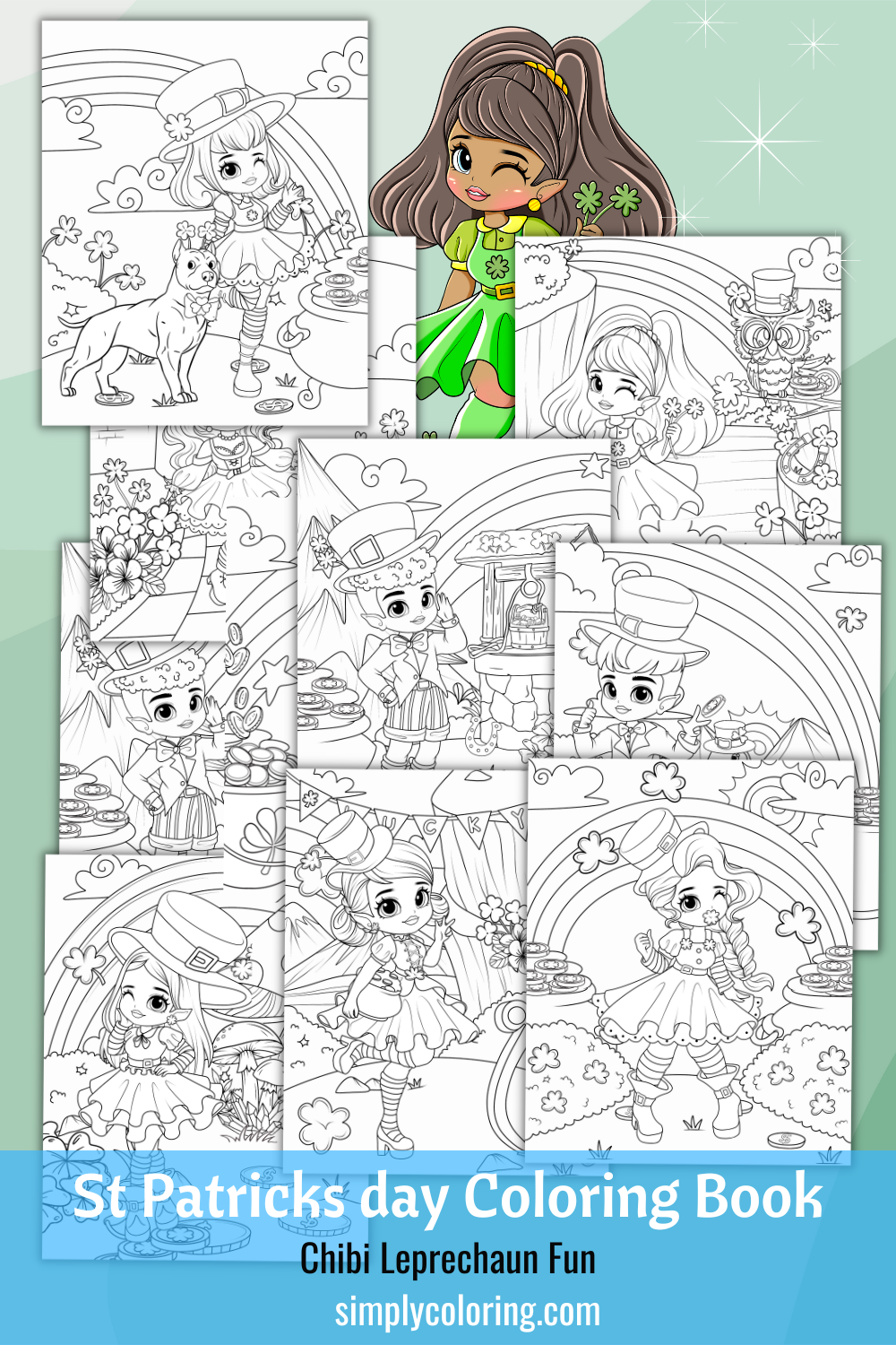 St Patricks Day Coloring Book - Chibi Leprechaun Fun Printable
